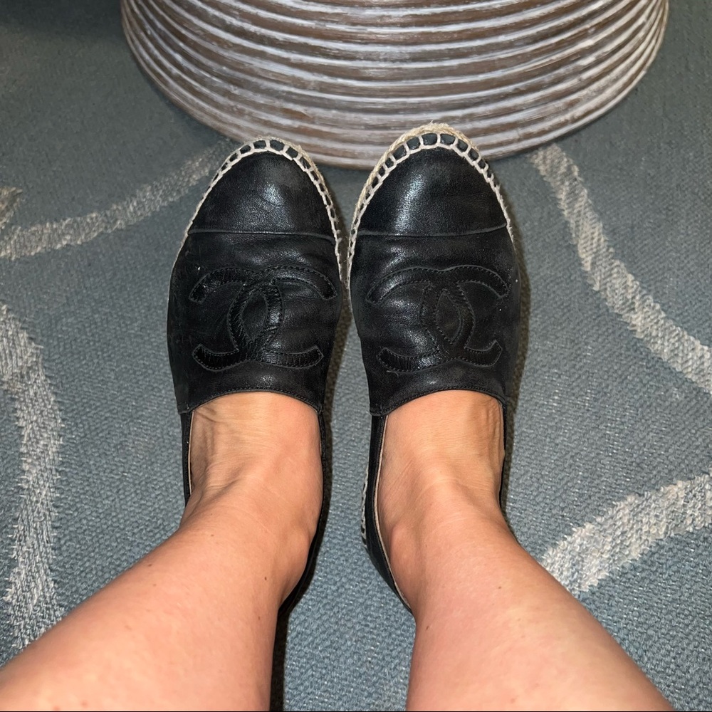 SOLD Authentic black leather Chanel espadrilles